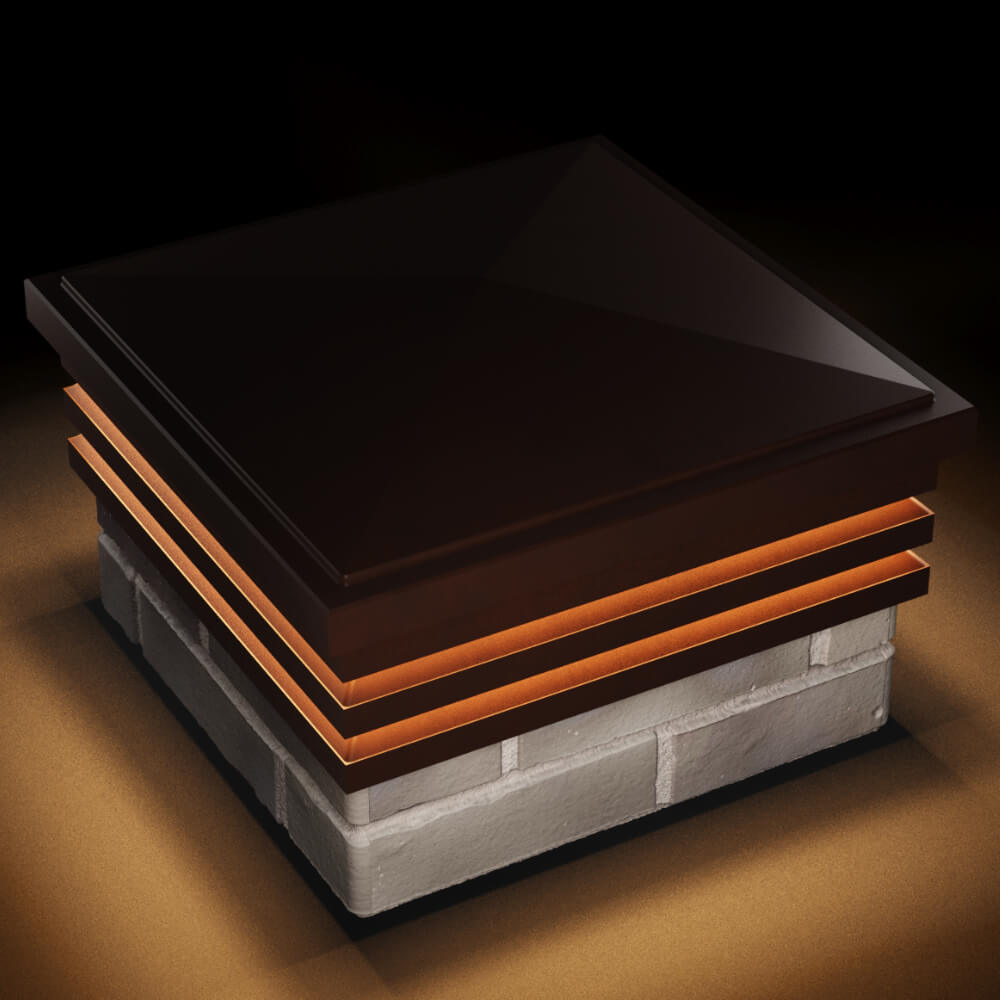 Колпак Zking Бона ХайТек Коричневый на столб 1.5х1.5 кирпича (385х385мм) с подсветкой в Шатуре фото